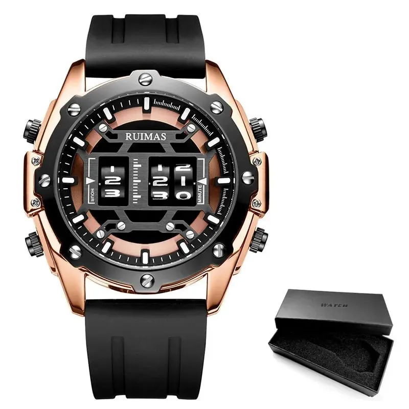 Mens Digital Quartz Watch – Waterproof Silicone Band, Military Design