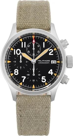 Militado Military Chronograph Watches 39mm Sapphire Crystal VK61/VK67 Quartz Luminous Wristwatches for Men 100M Waterproof Watch with Nylon Strap