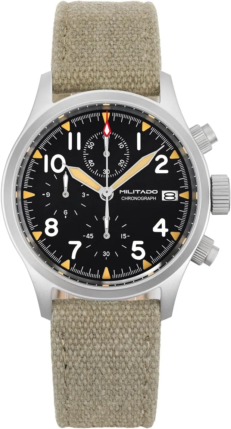 Militado Military Chronograph Watches 39mm Sapphire Crystal VK61/VK67 Quartz Luminous Wristwatches for Men 100M Waterproof Watch with Nylon Strap