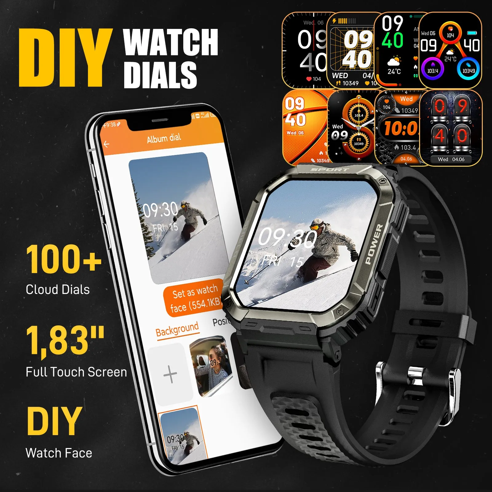 Military Smart Watch for Men Bluetooth Calling and Answer 1.85'' HD Rugged Tactical Smart watch with Heart Rate Sleep Monitor Pedometer Fitness Tracker Compatible with Android iPhone Samsung Phones