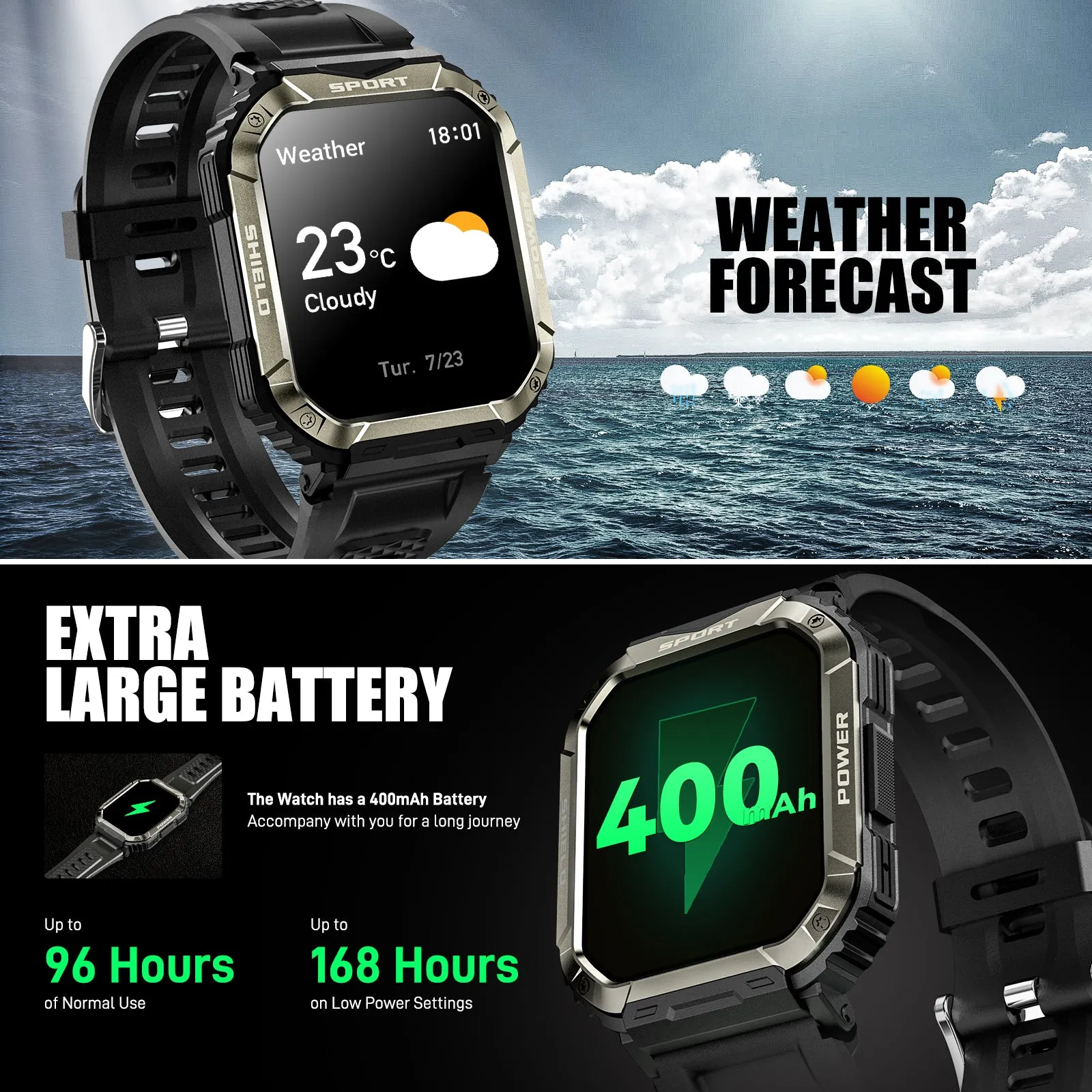 Military Smart Watch for Men Bluetooth Calling and Answer 1.85'' HD Rugged Tactical Smart watch with Heart Rate Sleep Monitor Pedometer Fitness Tracker Compatible with Android iPhone Samsung Phones
