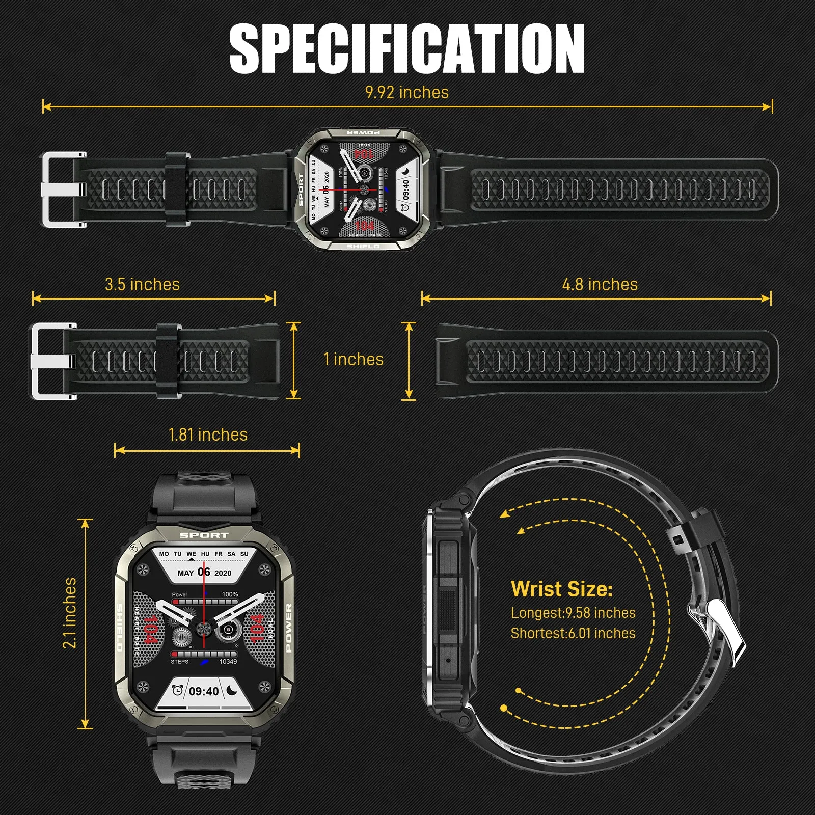 Military Smart Watch for Men Bluetooth Calling and Answer 1.85'' HD Rugged Tactical Smart watch with Heart Rate Sleep Monitor Pedometer Fitness Tracker Compatible with Android iPhone Samsung Phones