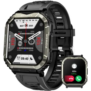 Military Smart Watch for Men Bluetooth Calling and Answer 1.85'' HD Rugged Tactical Smart watch with Heart Rate Sleep Monitor Pedometer Fitness Tracker Compatible with Android iPhone Samsung Phones