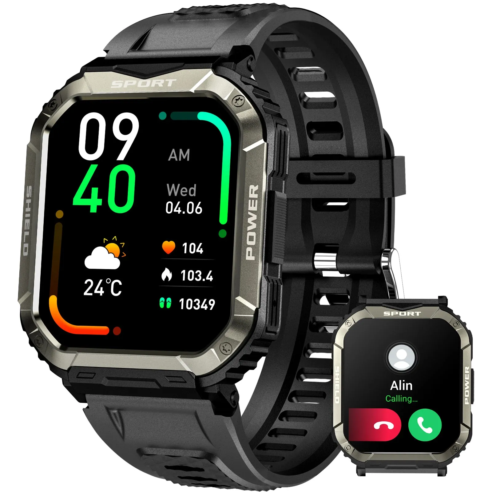 Military Smart Watch for Men Bluetooth Calling and Answer 1.85'' HD Rugged Tactical Smart watch with Heart Rate Sleep Monitor Pedometer Fitness Tracker Compatible with Android iPhone Samsung Phones