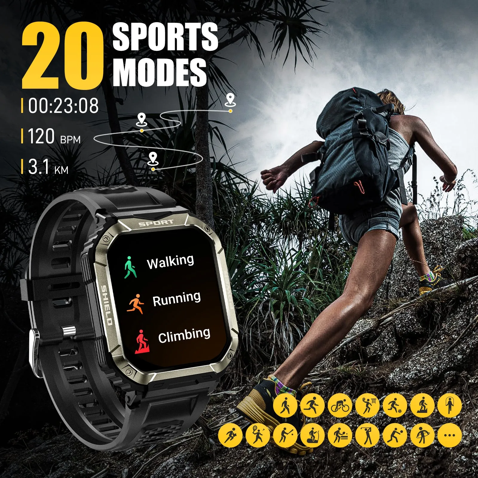 Military Smart Watch for Men Bluetooth Calling and Answer 1.85'' HD Rugged Tactical Smart watch with Heart Rate Sleep Monitor Pedometer Fitness Tracker Compatible with Android iPhone Samsung Phones