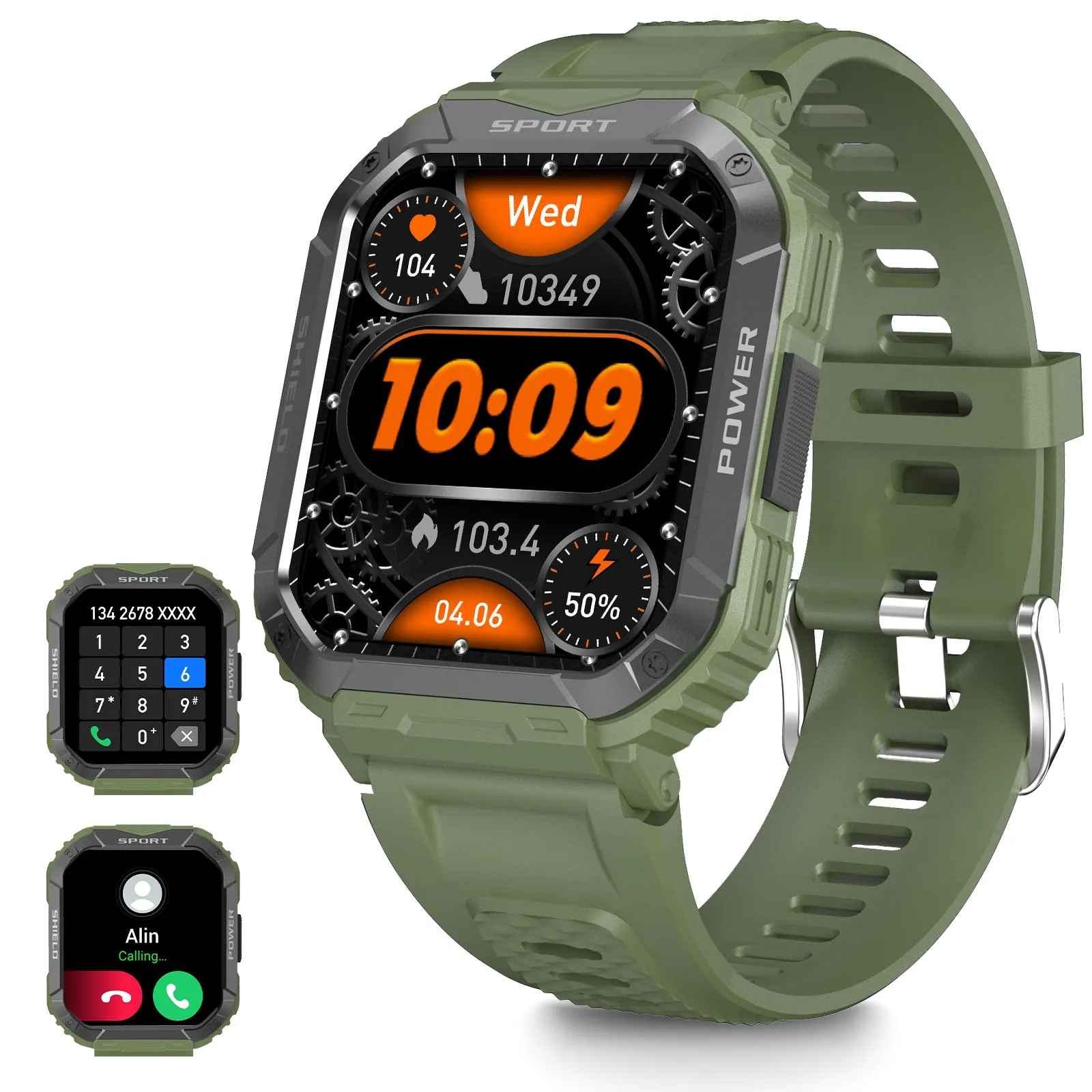 Military Smart Watch for Men Bluetooth Calling and Answer 1.85'' HD Rugged Tactical Smart watch with Heart Rate Sleep Monitor Pedometer Fitness Tracker Compatible with Android iPhone Samsung Phones