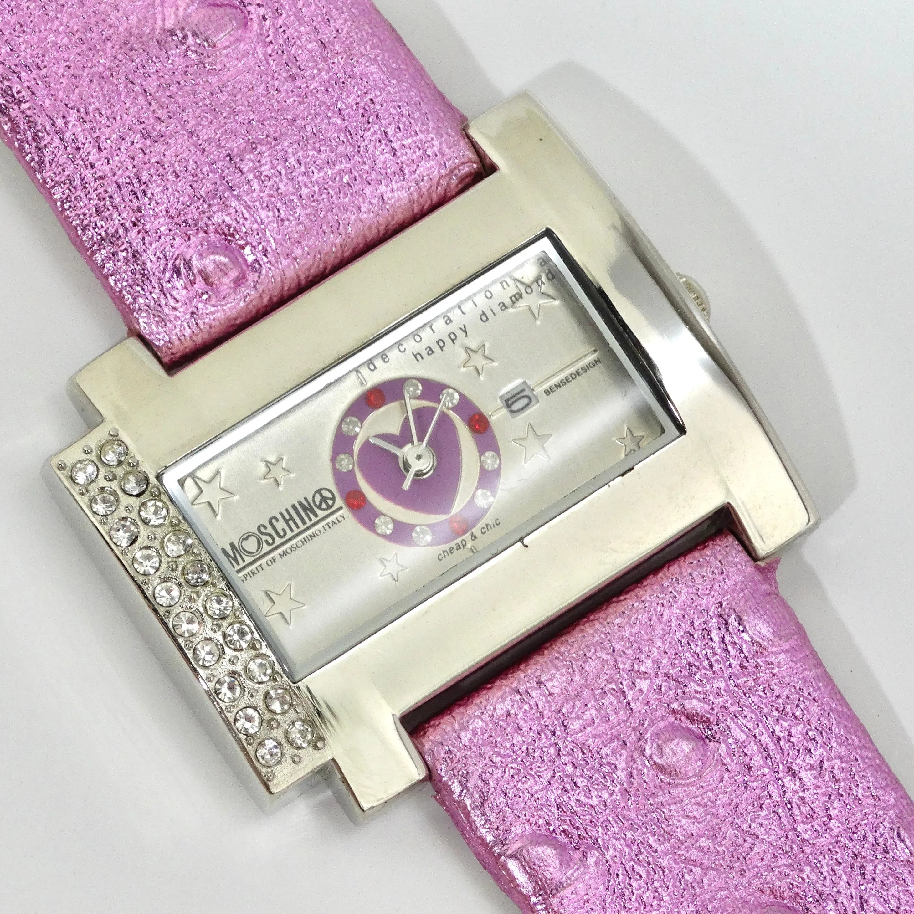 Moschino 1980s Pink Crystal Watch