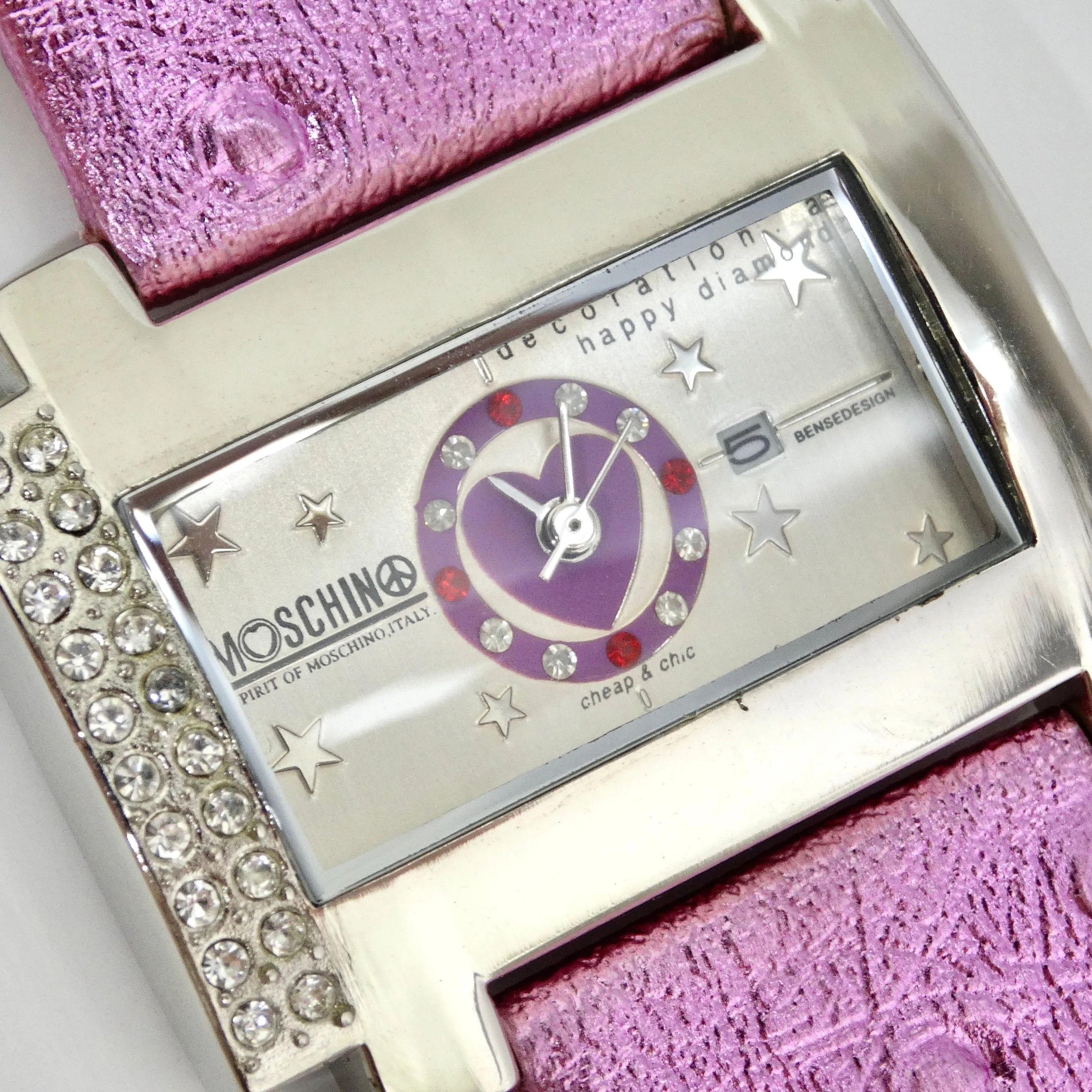 Moschino 1980s Pink Crystal Watch