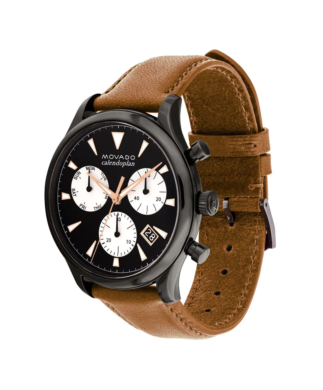 Movado Heritage Series Cognac Leather Strap Black and White Face 3650022