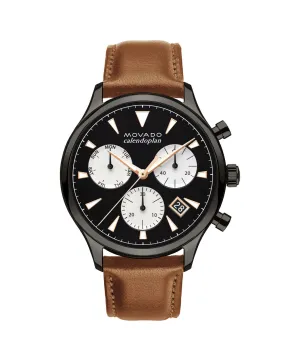 Movado Heritage Series Cognac Leather Strap Black and White Face 3650022