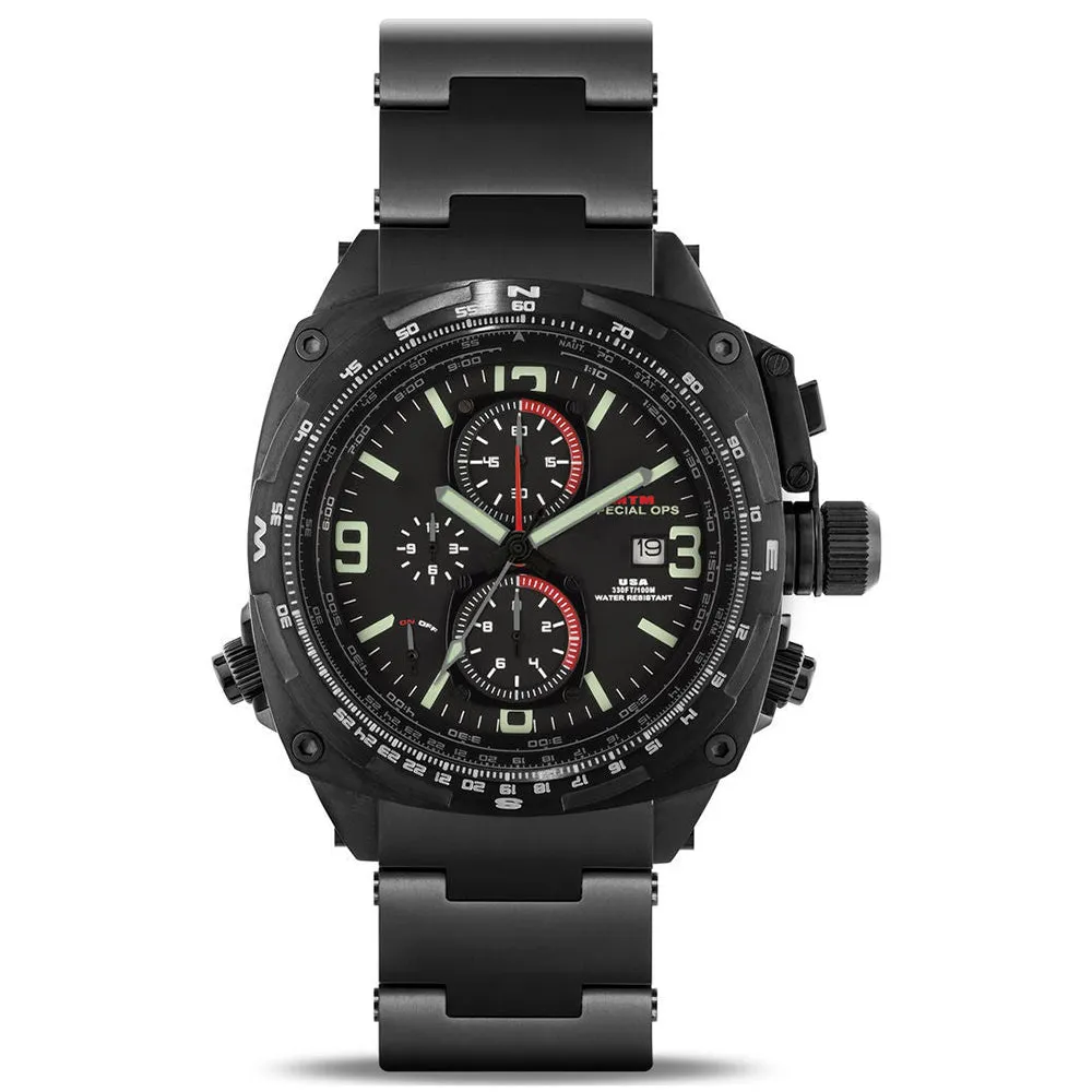 MTM Mens Special Ops Black Dial Band Titanium Cobra 44 Chronograph Watch - C44BKTIT