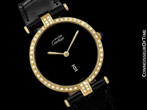 Must De Cartier Vendome Mens Midsize Unisex Vermeil Watch - 18K Gold Over Sterling Silver and Diamonds