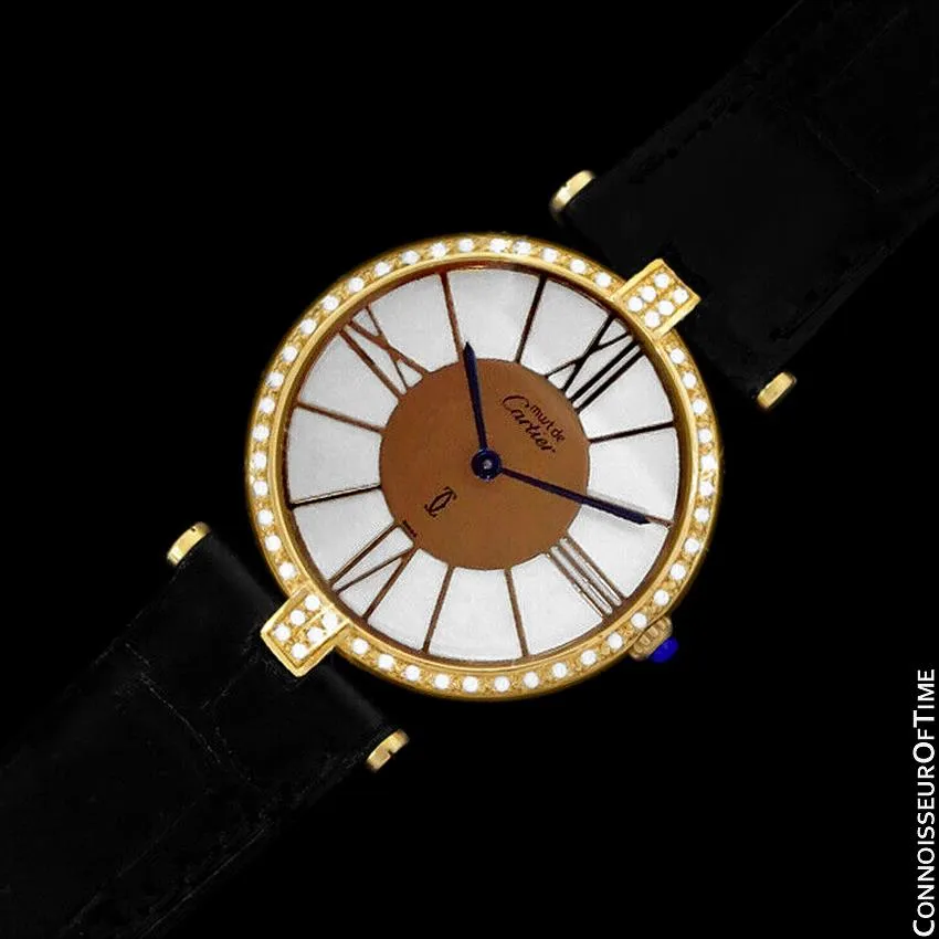 Must De Cartier Vendome Mens Unisex Vermeil Watch - 18K Gold Over Sterling Silver & Diamonds