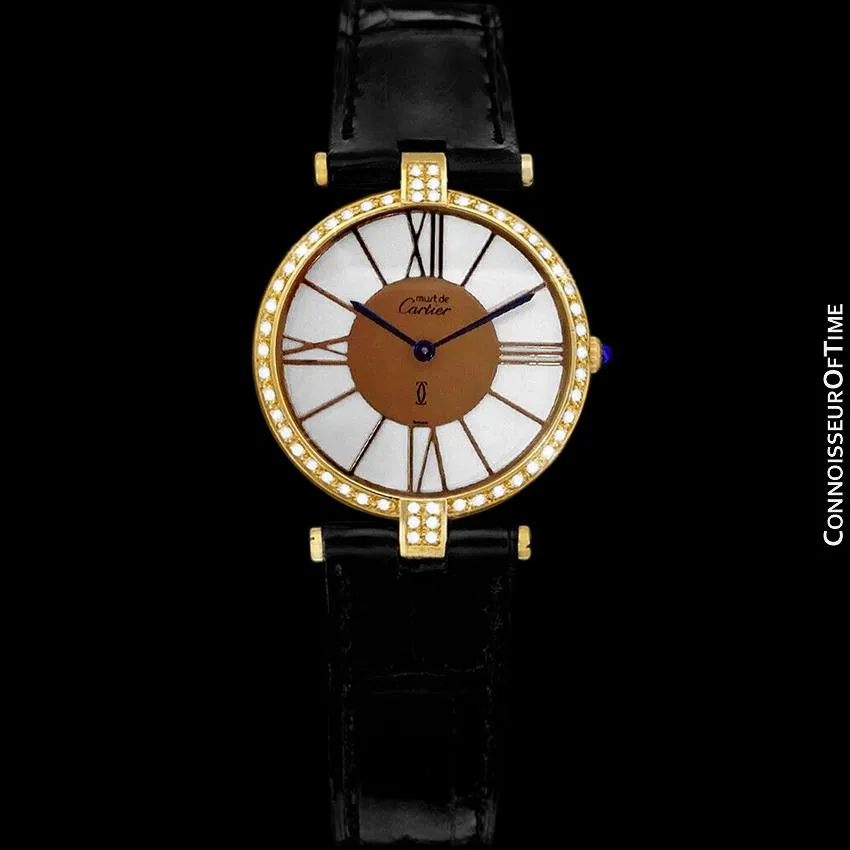 Must De Cartier Vendome Mens Unisex Vermeil Watch - 18K Gold Over Sterling Silver & Diamonds