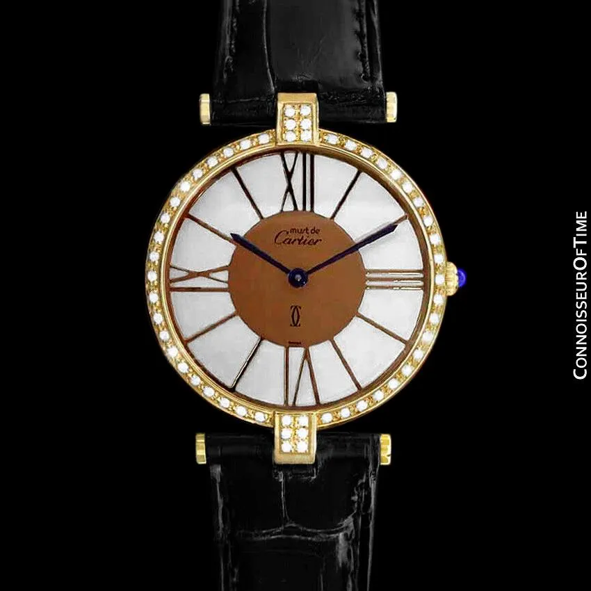 Must De Cartier Vendome Mens Unisex Vermeil Watch - 18K Gold Over Sterling Silver & Diamonds