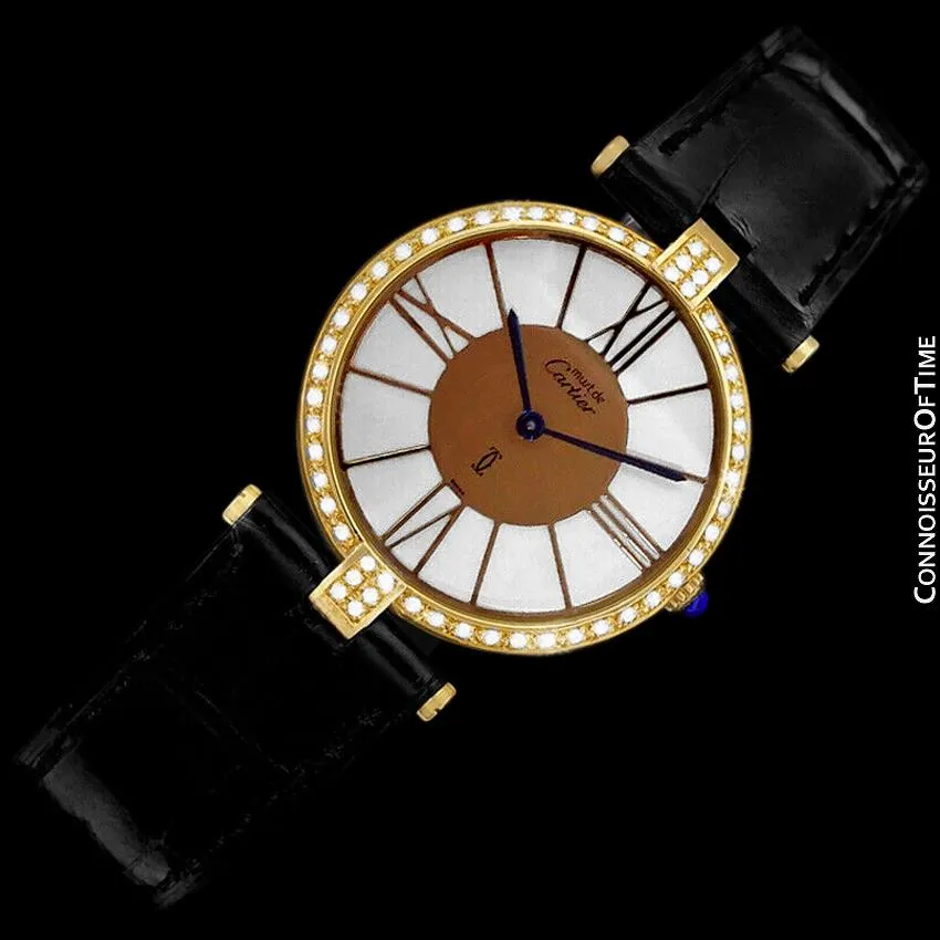 Must De Cartier Vendome Mens Unisex Vermeil Watch - 18K Gold Over Sterling Silver & Diamonds