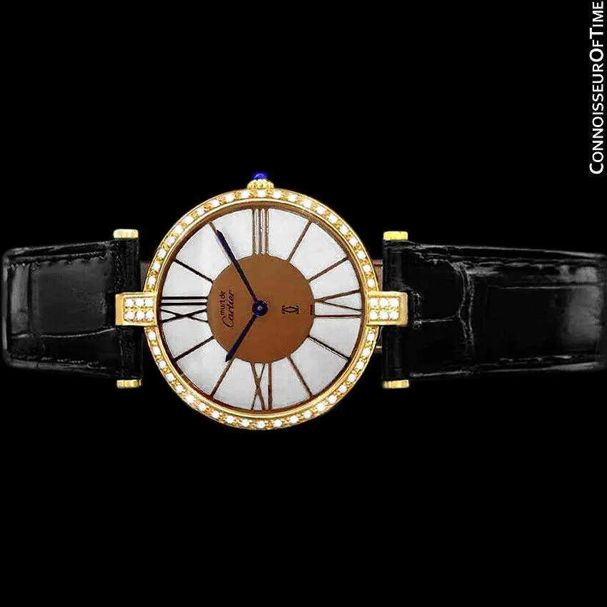 Must De Cartier Vendome Mens Unisex Vermeil Watch - 18K Gold Over Sterling Silver & Diamonds