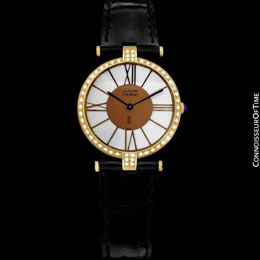 Must De Cartier Vendome Mens Unisex Vermeil Watch - 18K Gold Over Sterling Silver & Diamonds