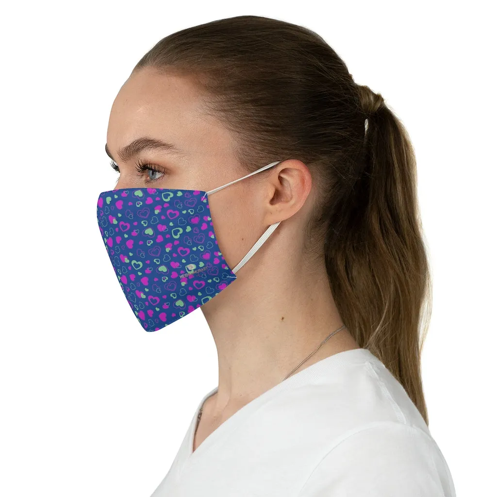 Navy Blue Pink Hearts Face Mask, Fun Adult Heart Pattern Fabric Face Mask-Made in USA