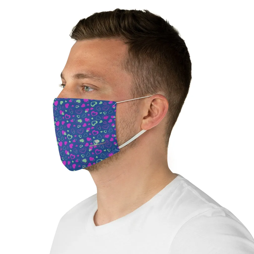 Navy Blue Pink Hearts Face Mask, Fun Adult Heart Pattern Fabric Face Mask-Made in USA