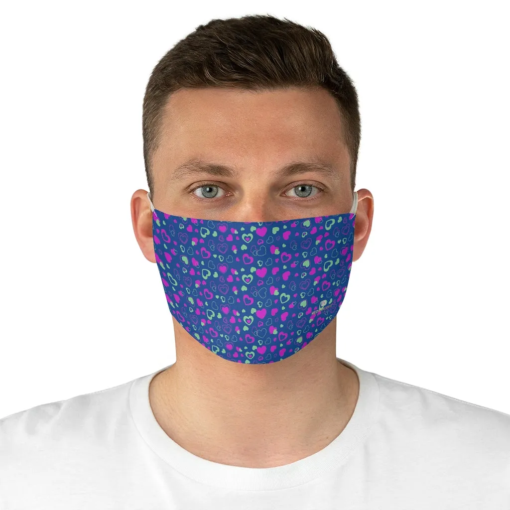 Navy Blue Pink Hearts Face Mask, Fun Adult Heart Pattern Fabric Face Mask-Made in USA
