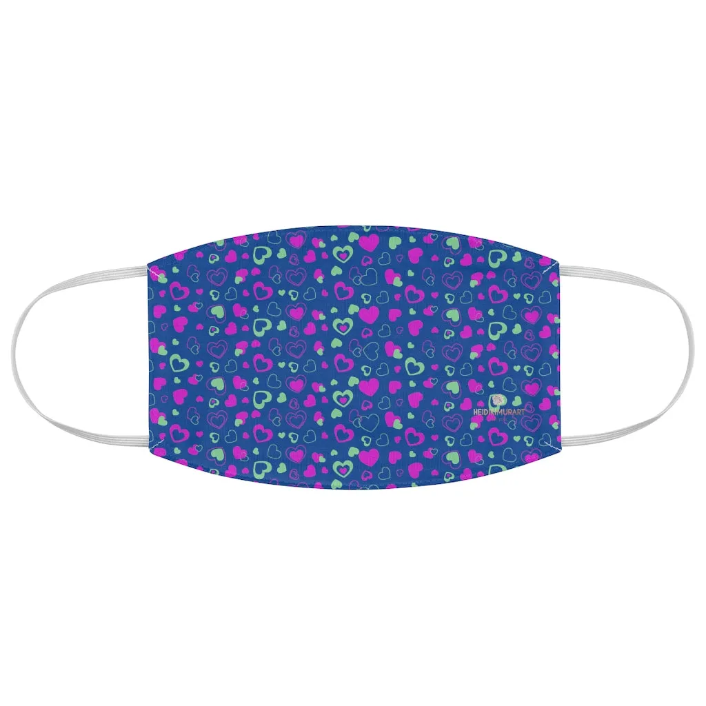 Navy Blue Pink Hearts Face Mask, Fun Adult Heart Pattern Fabric Face Mask-Made in USA
