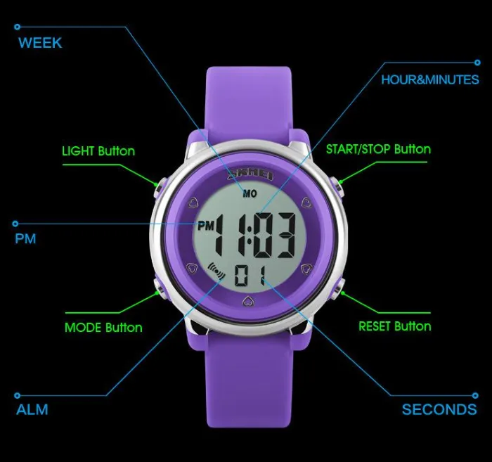 New SKMEI popular Brand children kids fashion Sports Watches Digital LED Wristwatches green blue white black rubber strap