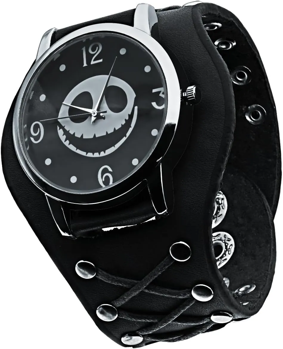 New Year Before Christmas Roman Numerals Button Leather Strap Quartz Punk Wrist Watch for Men&Women Birthday Christmas Halloween Good Gifts