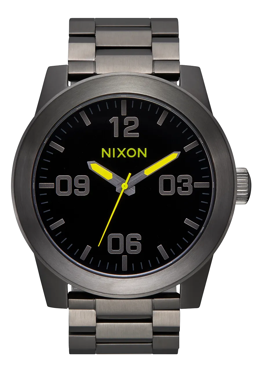 Nixon Corporal Stainless Steel Watch - Black Gunmetal Lime