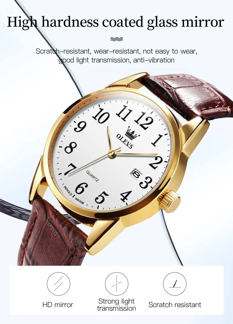OLEVS Elegant Women's Watch Brown Leather Chronograph Watches for Women Medium Dial Fashion Dress Women Watch Waterproof Quartz Female Wristwatch Day Date Diamond Retro Watch for Women