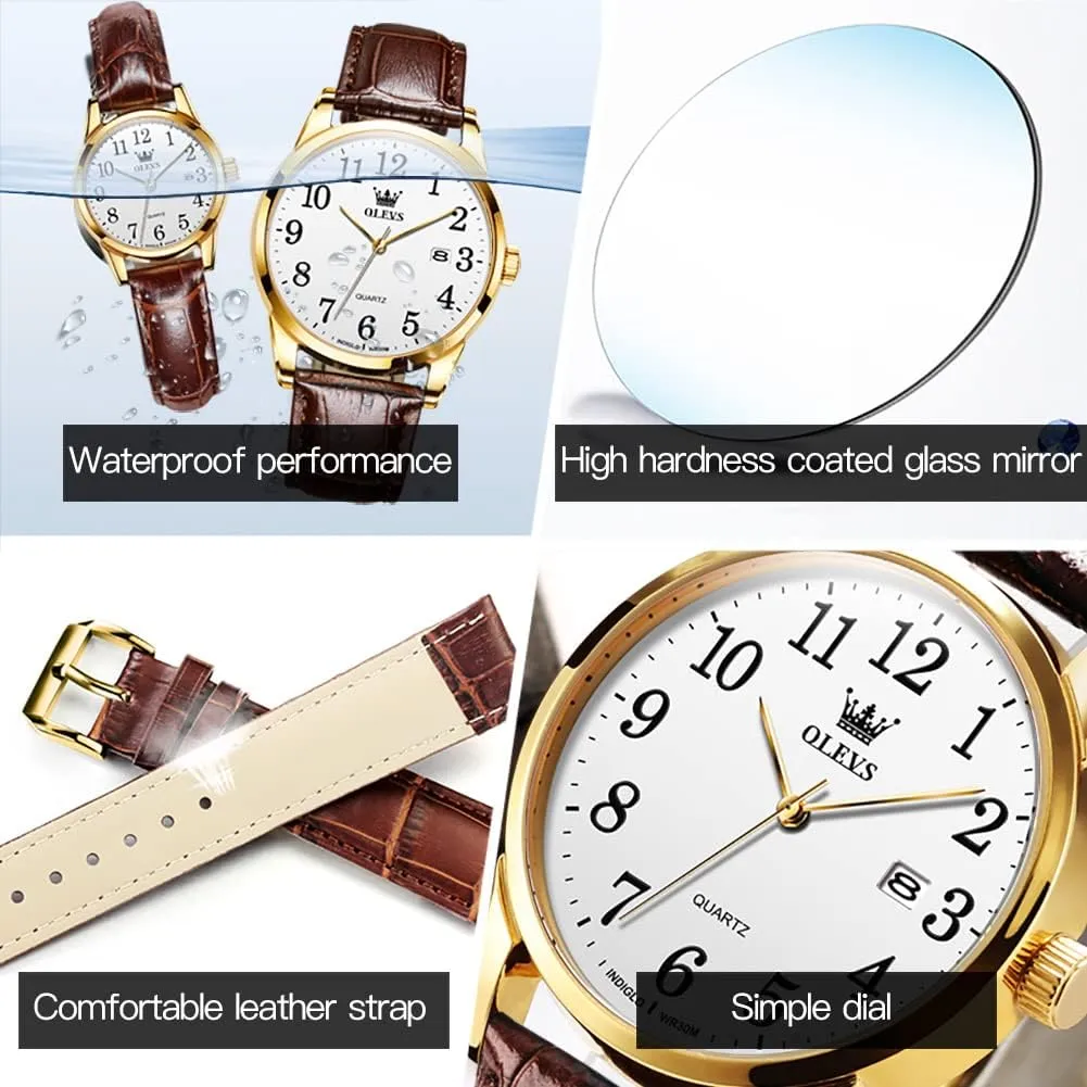 OLEVS Elegant Women's Watch Brown Leather Chronograph Watches for Women Medium Dial Fashion Dress Women Watch Waterproof Quartz Female Wristwatch Day Date Diamond Retro Watch for Women