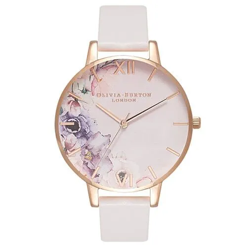 Olivia Burton Rose Gold Plated Watercolour Florals Pink Strap Watch
