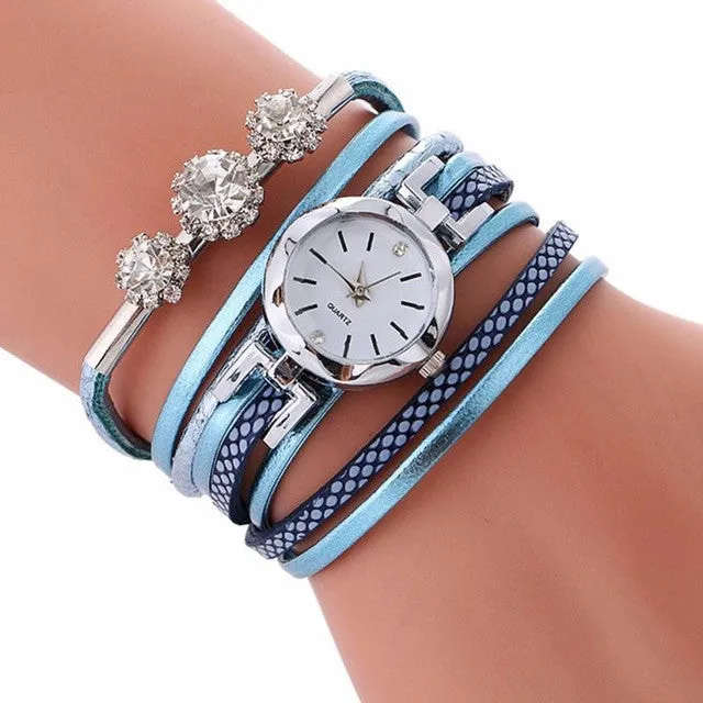 Quartz Crystal Rhinestone Bracelet Wristwatches for Women