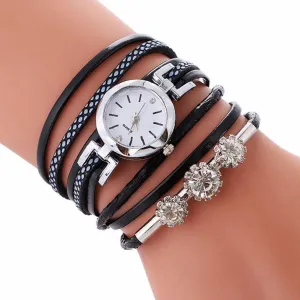 Quartz Crystal Rhinestone Bracelet Wristwatches for Women