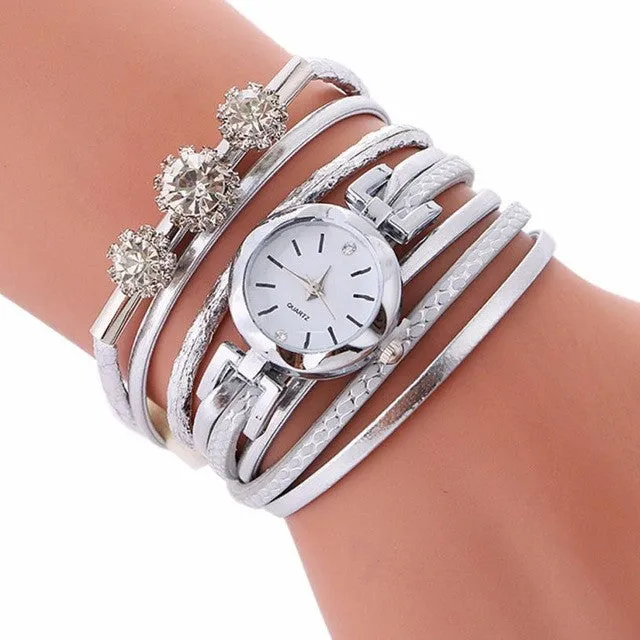 Quartz Crystal Rhinestone Bracelet Wristwatches for Women