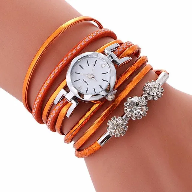 Quartz Crystal Rhinestone Bracelet Wristwatches for Women
