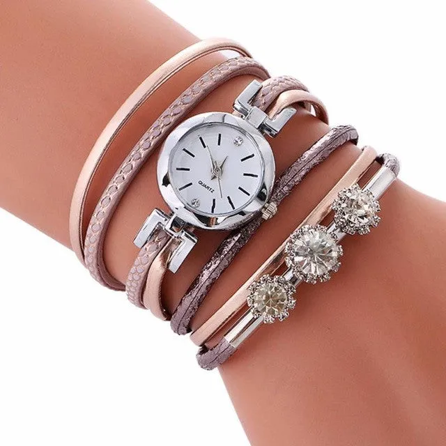 Quartz Crystal Rhinestone Bracelet Wristwatches for Women