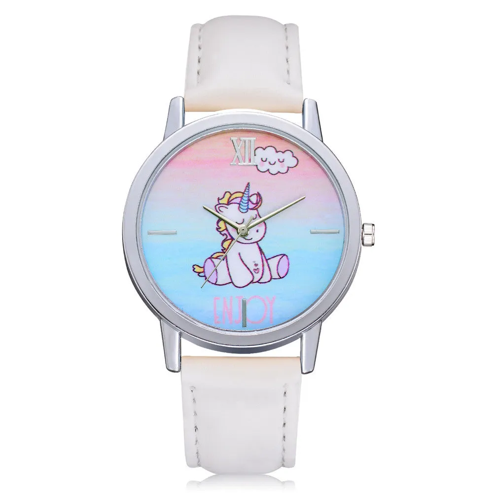 Quartz Fashion Cute Kids Girls Leather Band Analog