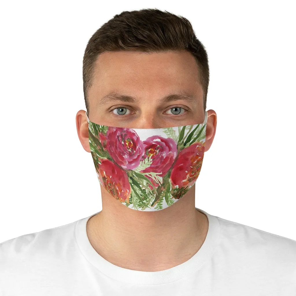 Red Rose Floral Face Mask, Adult Watercolor Flower Print Fabric Face Mask-Made in USA
