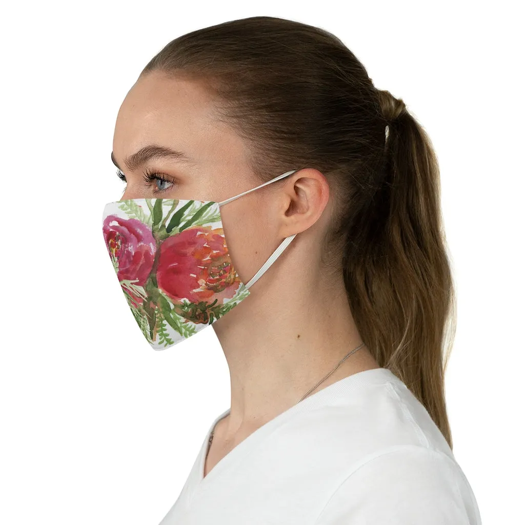 Red Rose Floral Face Mask, Adult Watercolor Flower Print Fabric Face Mask-Made in USA