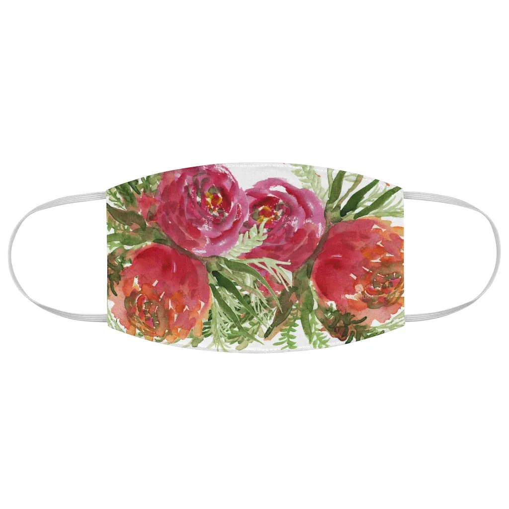 Red Rose Floral Face Mask, Adult Watercolor Flower Print Fabric Face Mask-Made in USA