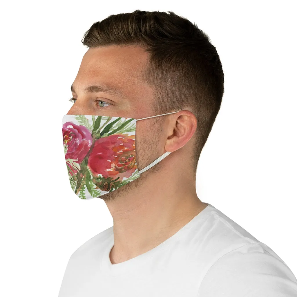 Red Rose Floral Face Mask, Adult Watercolor Flower Print Fabric Face Mask-Made in USA