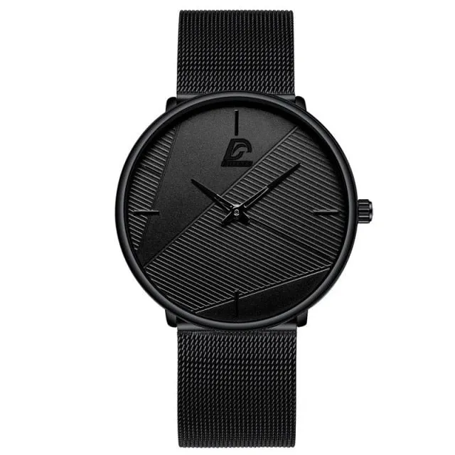 reloj hombre 2021 Fashion Watches Men Classic Black Ultra Thin Stainless Steel Mesh Belt Quartz Wrist Watch relogio masculino