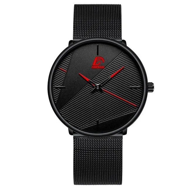 reloj hombre 2021 Fashion Watches Men Classic Black Ultra Thin Stainless Steel Mesh Belt Quartz Wrist Watch relogio masculino