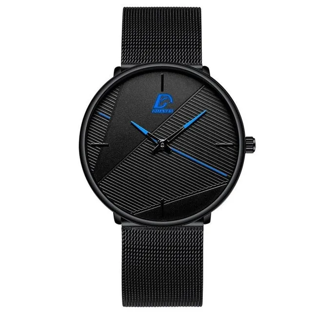 reloj hombre 2021 Fashion Watches Men Classic Black Ultra Thin Stainless Steel Mesh Belt Quartz Wrist Watch relogio masculino