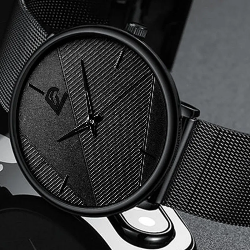 reloj hombre 2021 Fashion Watches Men Classic Black Ultra Thin Stainless Steel Mesh Belt Quartz Wrist Watch relogio masculino