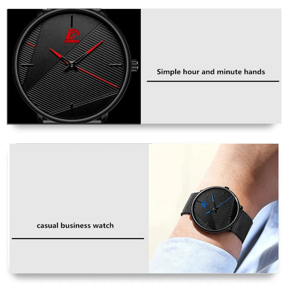 reloj hombre 2021 Fashion Watches Men Classic Black Ultra Thin Stainless Steel Mesh Belt Quartz Wrist Watch relogio masculino