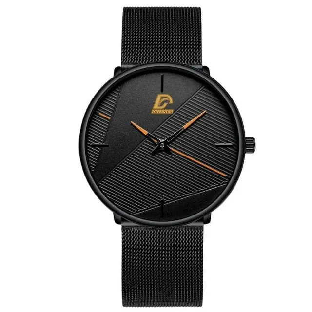 reloj hombre 2021 Fashion Watches Men Classic Black Ultra Thin Stainless Steel Mesh Belt Quartz Wrist Watch relogio masculino