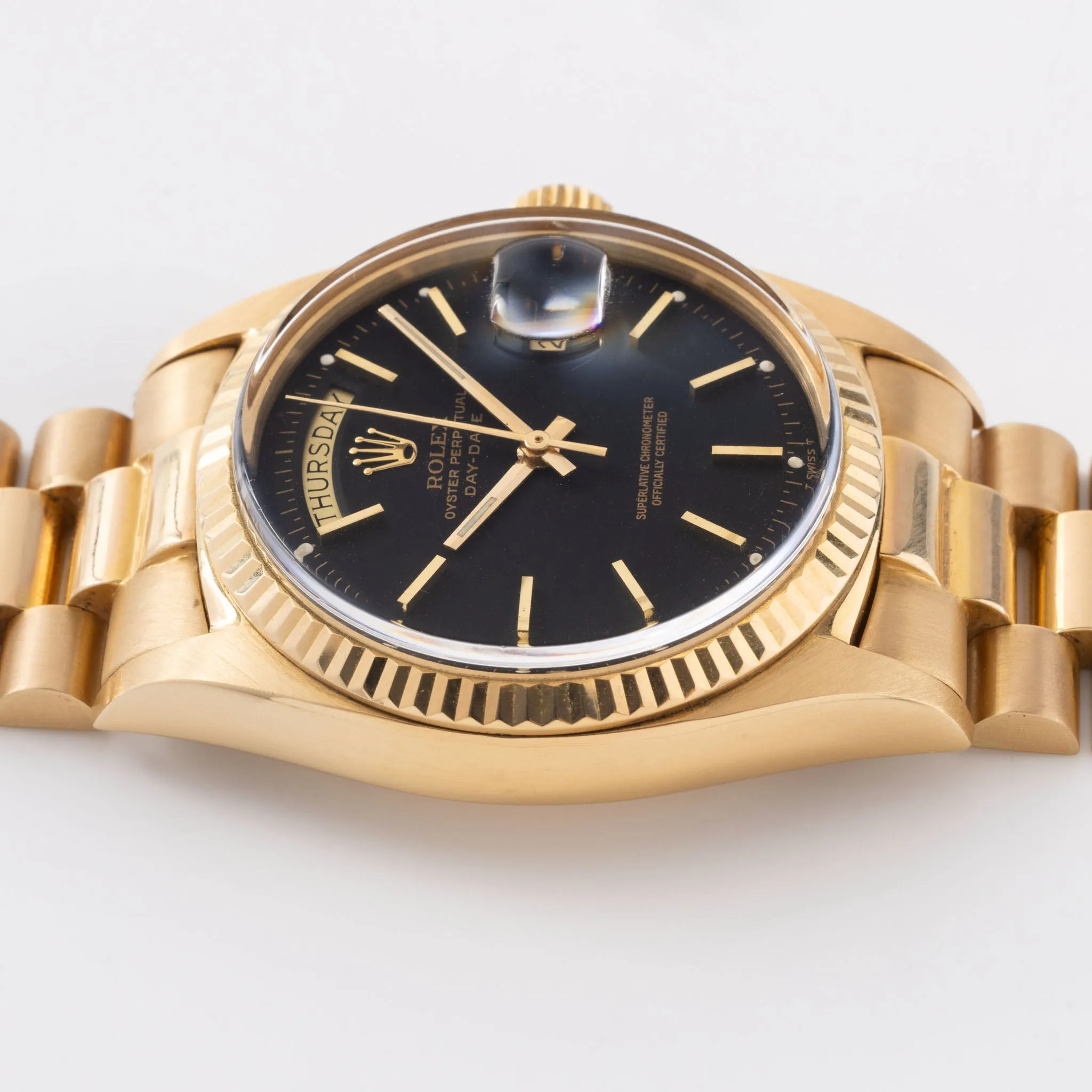 Rolex Day-Date Black Dial Ref. 1803 with Box Original Guarantee Paper Set in 18K Yellow Gold