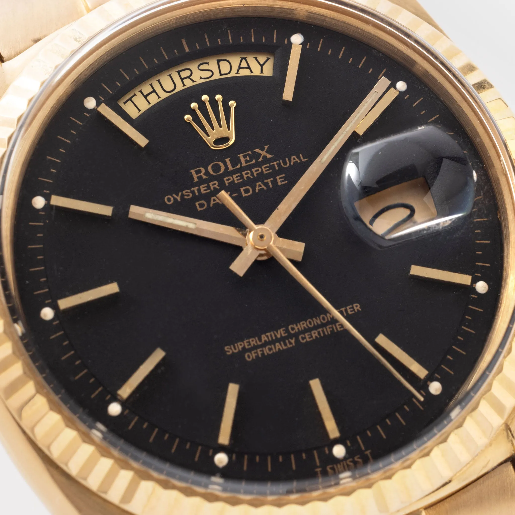 Rolex Day-Date Black Dial Ref. 1803 with Box Original Guarantee Paper Set in 18K Yellow Gold